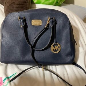 Michael Kors Dark Blue Satchel with Gold Accents